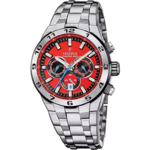Festina Chrono Bike Gents Red Dial Stainless Steel Watch