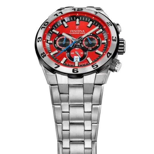 Festina Chrono Bike Gents Red Dial Stainless Steel Watch