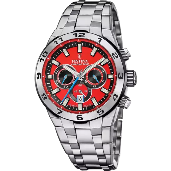 Festina Chrono Bike Gents Red Dial Stainless Steel Watch