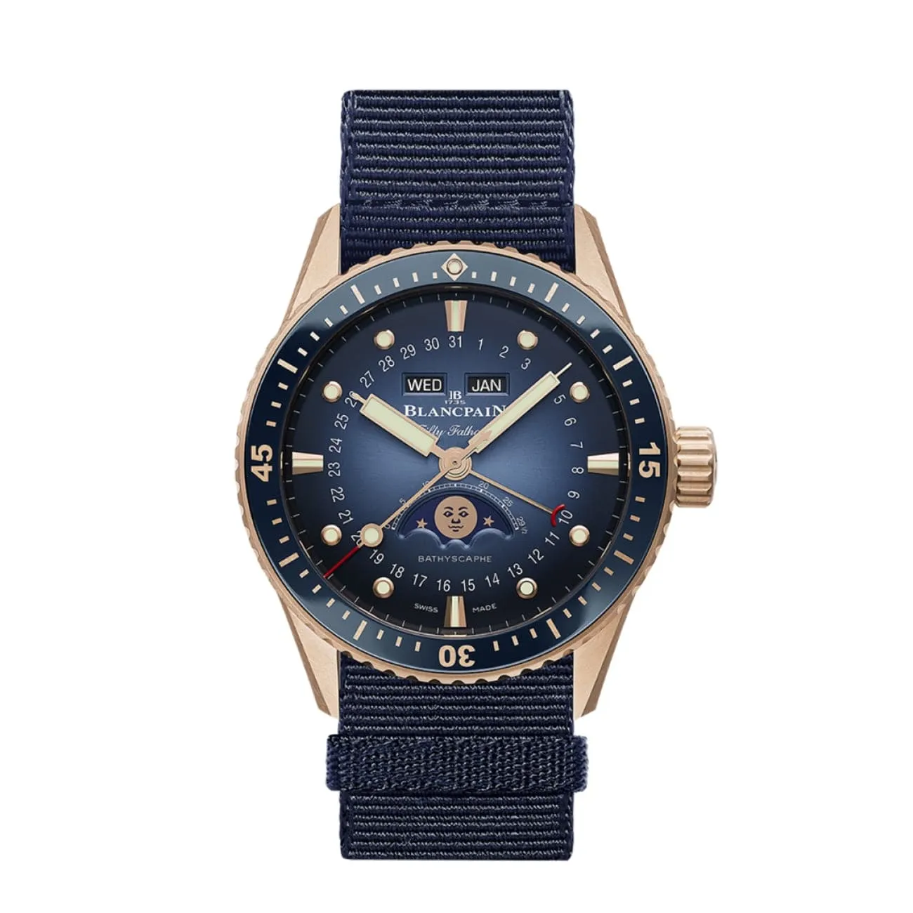 FIFTY FATHOMS BATHYSCAPHE QUANTIÈME COMPLET PHASES DE LUNE