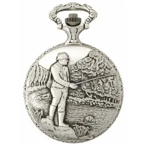 Fisherman Pewter Antique Swiss Quartz  Pocket Watch