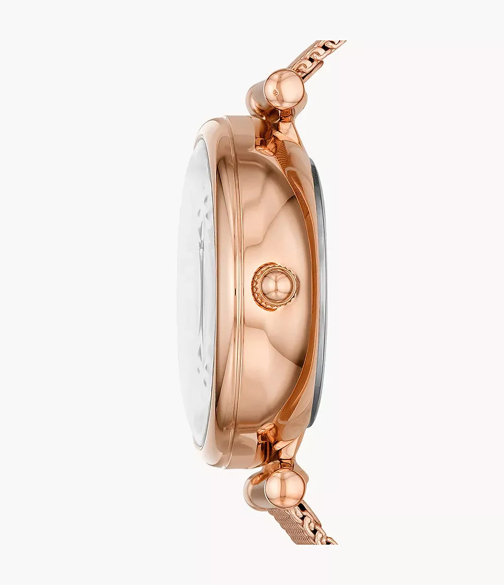 Fossil Carlie Mini Automatic Rose Gold-Tone Stainless Steel Mesh 28mm Ladies Watch