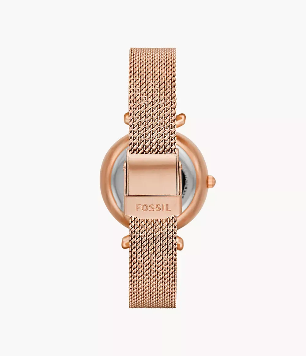 Fossil Carlie Mini Automatic Rose Gold-Tone Stainless Steel Mesh 28mm Ladies Watch