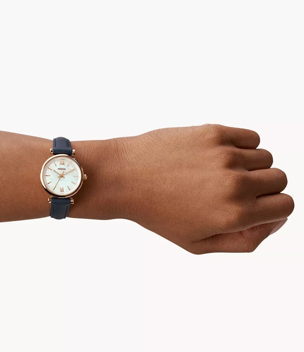 Fossil Carlie Mini Three-Hand Navy Leather 28mm Ladies Watch