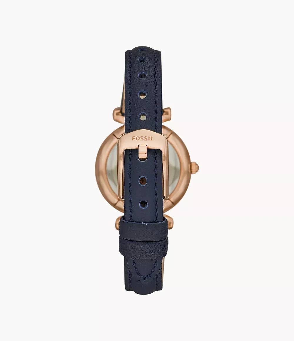 Fossil Carlie Mini Three-Hand Navy Leather 28mm Ladies Watch