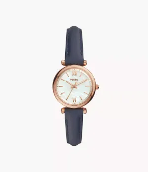 Fossil Carlie Mini Three-Hand Navy Leather 28mm Ladies Watch