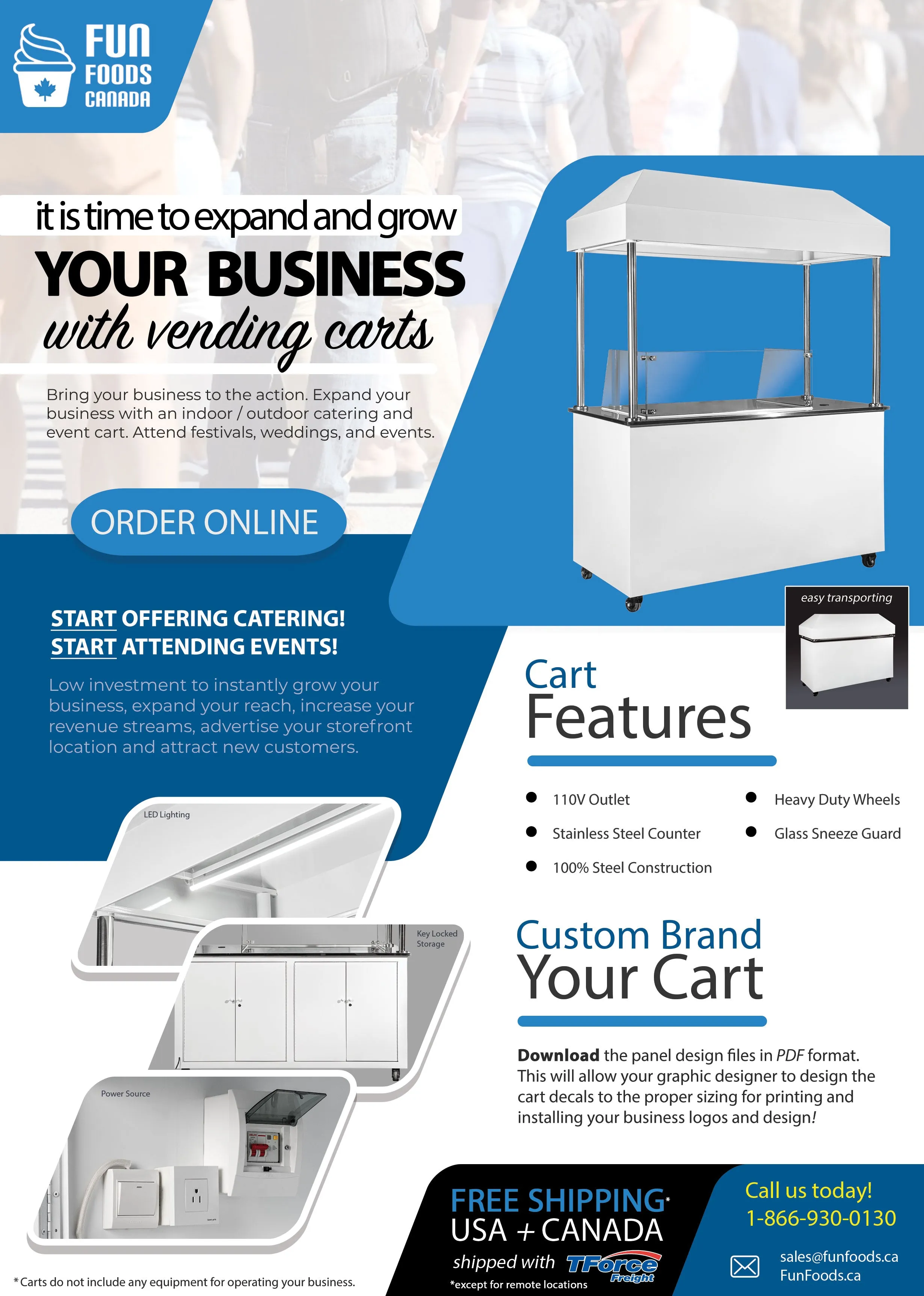 Fully Branded Custom Mobile Cart for Mini Donuts, Hot Dogs, Tacos, Churros, Pizza & More | Free Delivery Across Canada and the USA | Cart Model MPF-XT By Masterpiece Foods | 🍁 Built in Canada