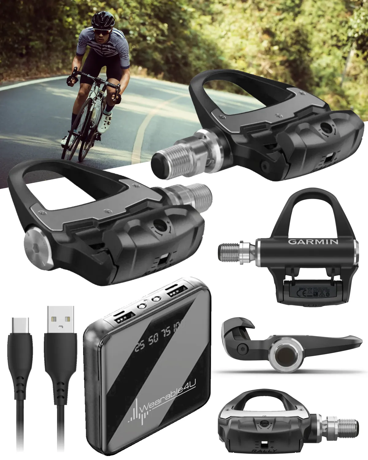Garmin Rally RS100 Single-Sensing Power Meter Pedals, Reliable Power & Cadence Measurement, SHIMANO SPD-SL Cleat Compatibility 010-02388-03_W4U