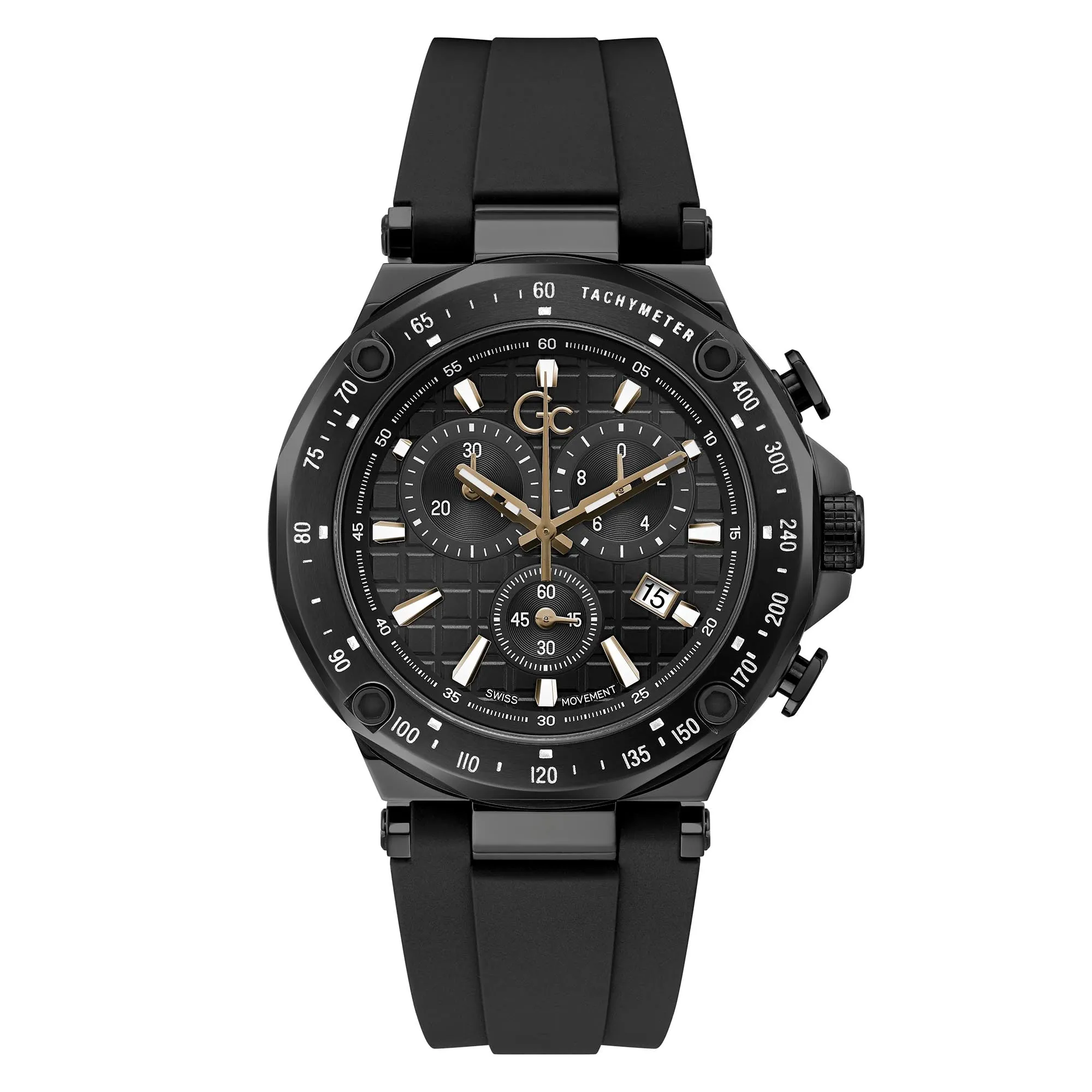 Gc Men's Watch Black Tone Case Quartz