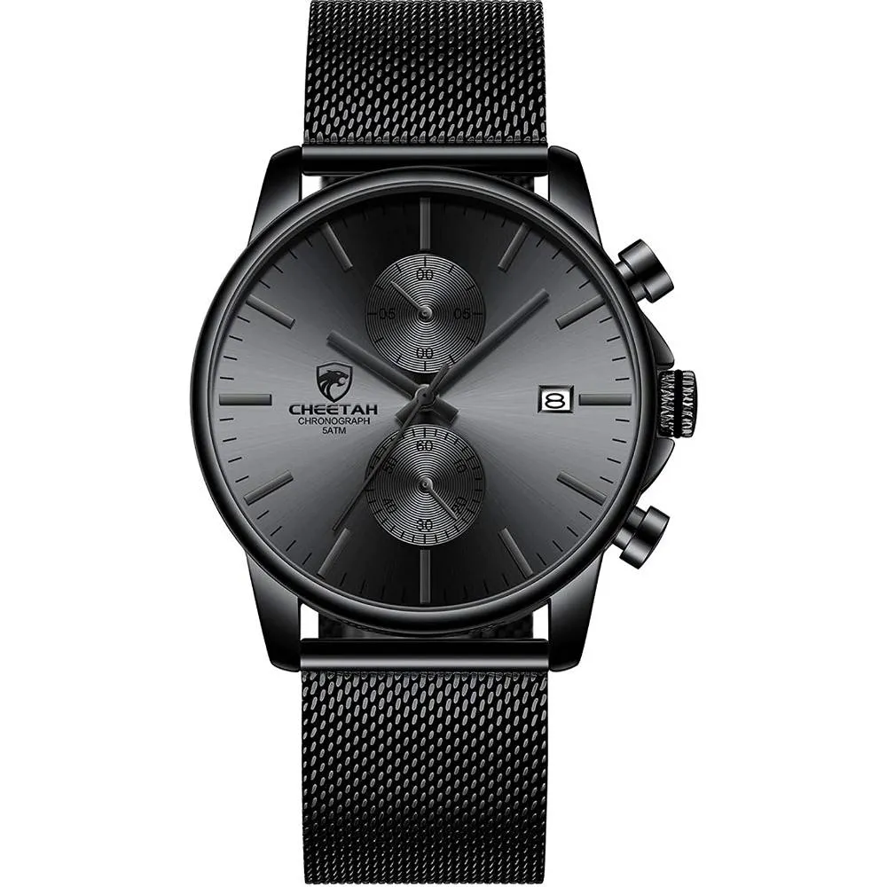 GOLDEN HOUR Mens Watch Fashion Sleek Minimalist Quartz Analog Mesh Stainless Steel Waterproof Chronograph Watches for Men with Auto Date