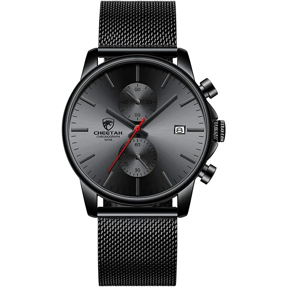 GOLDEN HOUR Mens Watch Fashion Sleek Minimalist Quartz Analog Mesh Stainless Steel Waterproof Chronograph Watches for Men with Auto Date