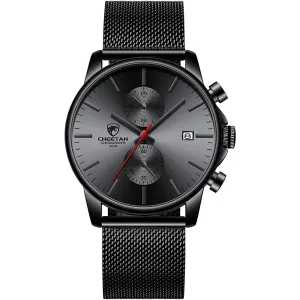 GOLDEN HOUR Mens Watch Fashion Sleek Minimalist Quartz Analog Mesh Stainless Steel Waterproof Chronograph Watches for Men with Auto Date
