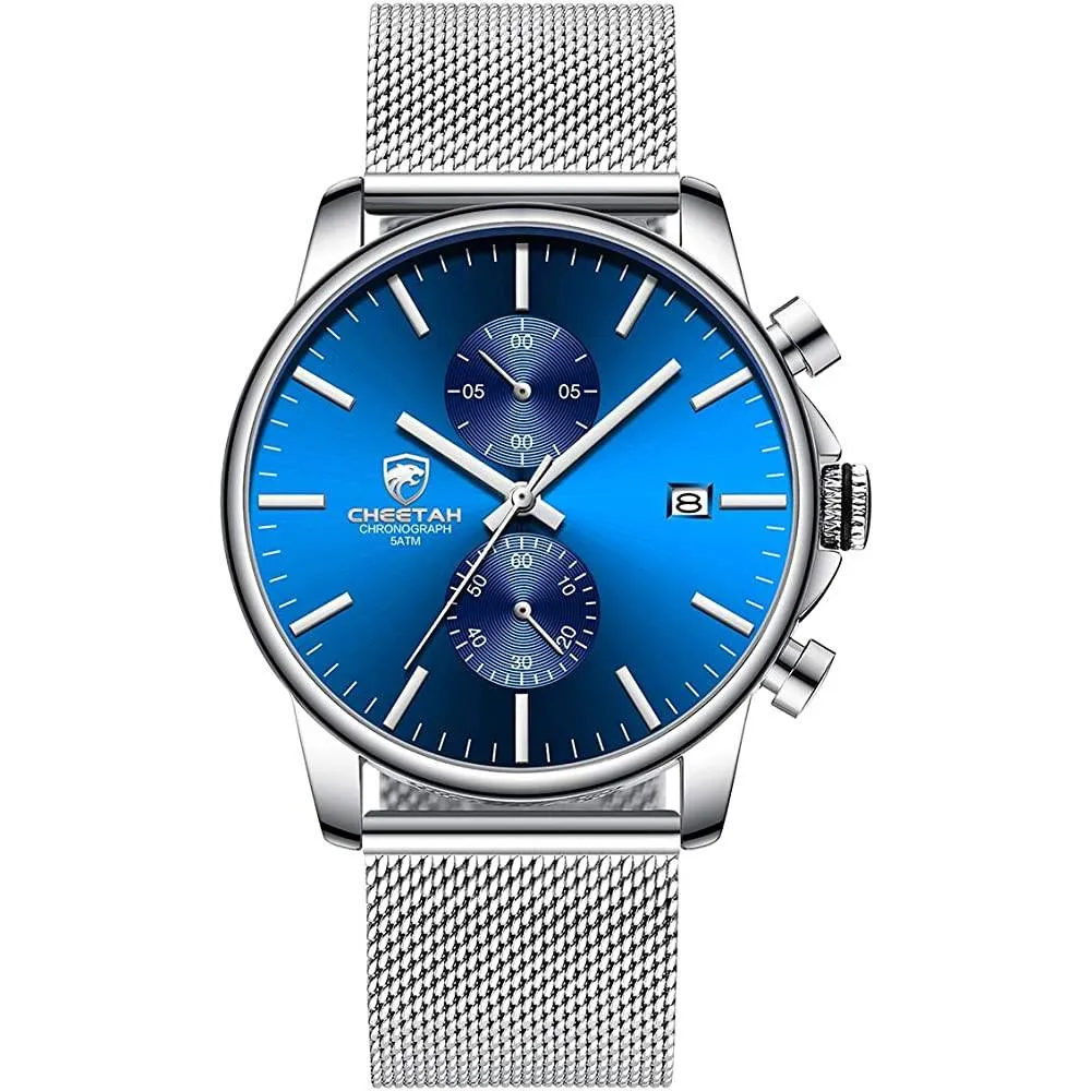 GOLDEN HOUR Mens Watch Fashion Sleek Minimalist Quartz Analog Mesh Stainless Steel Waterproof Chronograph Watches for Men with Auto Date