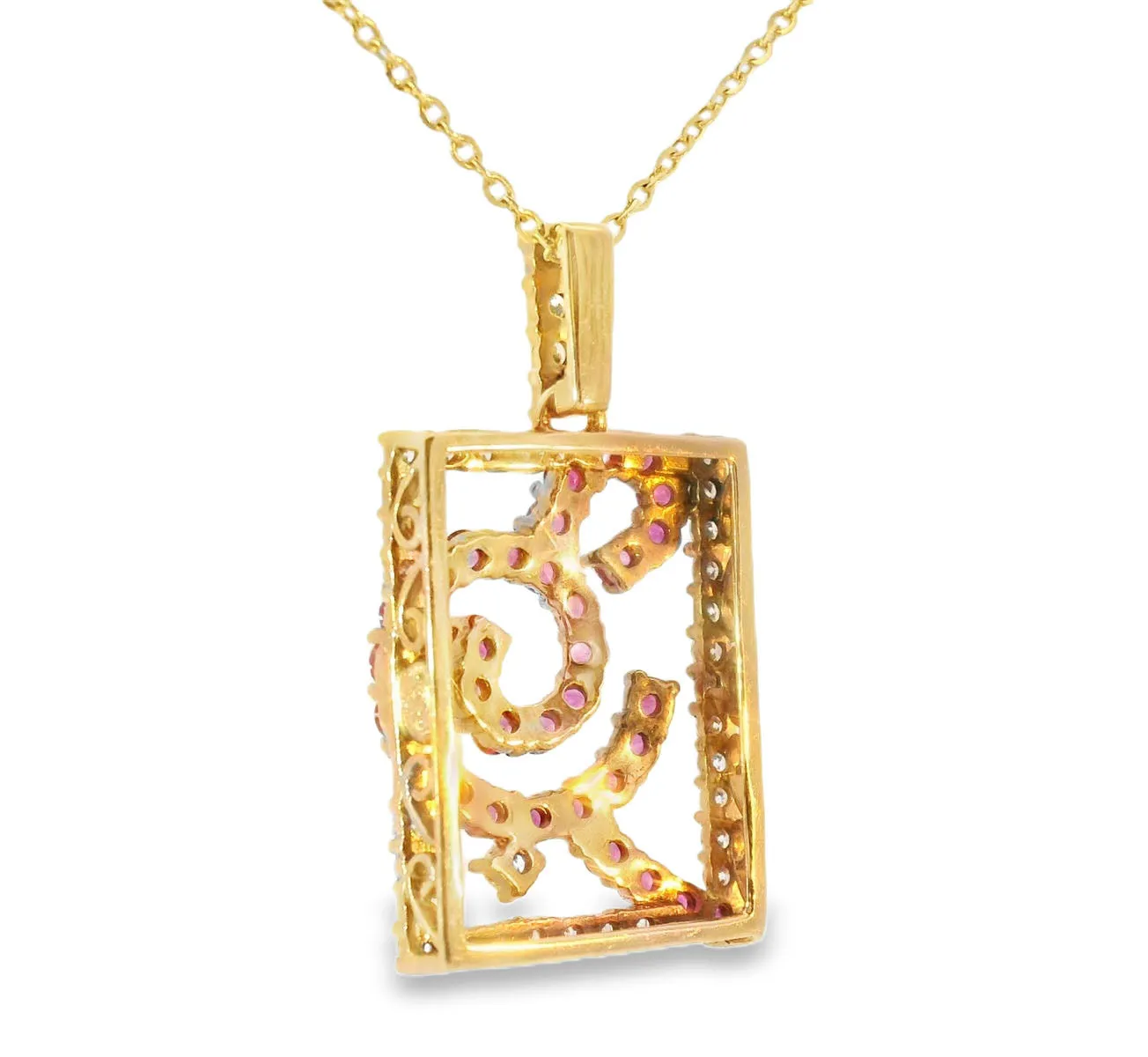 Gorgeous Estate 18K Pink Rose Gold Diamond Sapphire Pendant Slide