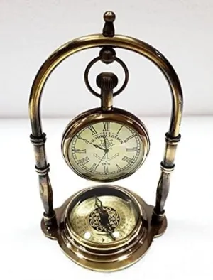 Grow More Planters Brass Compass Base Table Clock Antique Brass Desk Clock Maritime Victoria London Hanging Clock