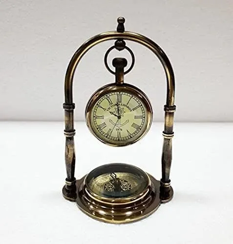 Grow More Planters Brass Compass Base Table Clock Antique Brass Desk Clock Maritime Victoria London Hanging Clock
