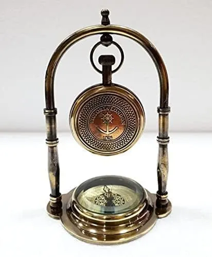 Grow More Planters Brass Compass Base Table Clock Antique Brass Desk Clock Maritime Victoria London Hanging Clock