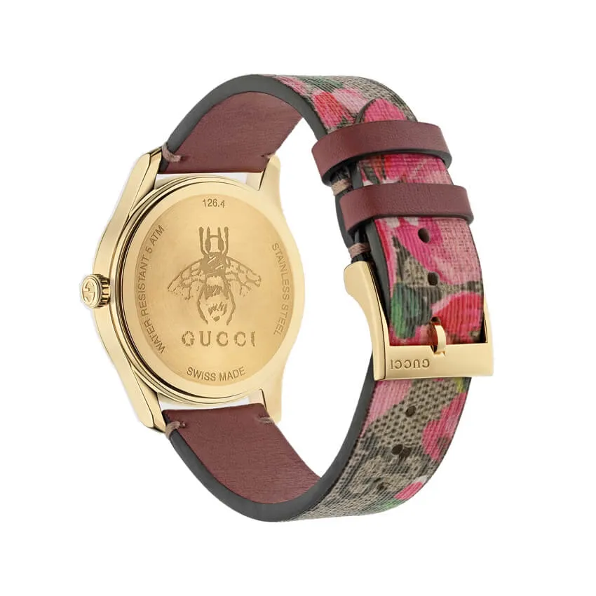 Gucci G-Timeless 38mm Canvas Pink Blooms Print Women's Watch YA1264038A