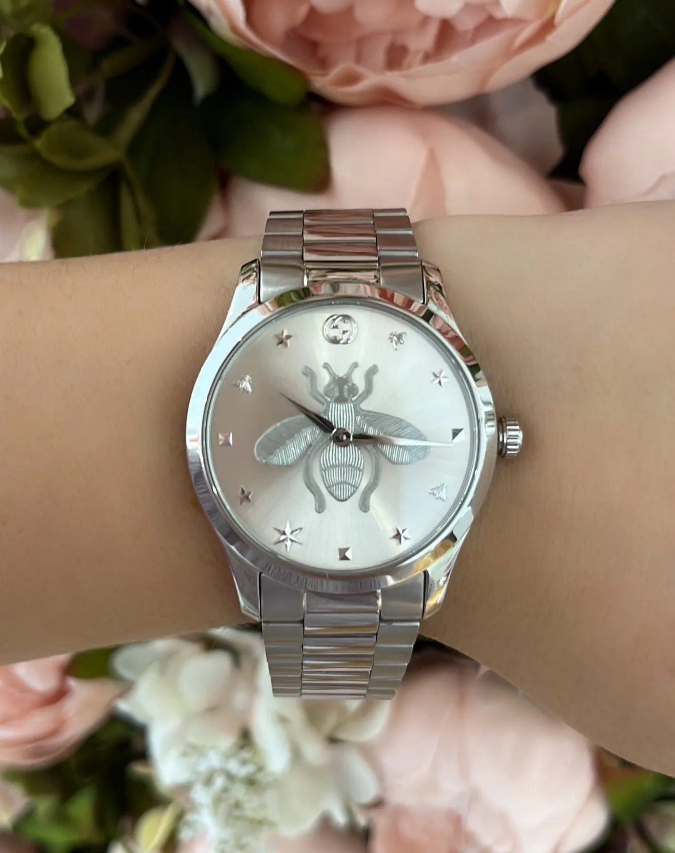 Gucci G-Timeless YA1264126 Iconic Stainless Steel Silver Bee 38mm Unisex Watch