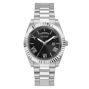 Guess Connoisseur Silver Stainless Steel Black Dial Quartz Watch for Gents - GW0265G1