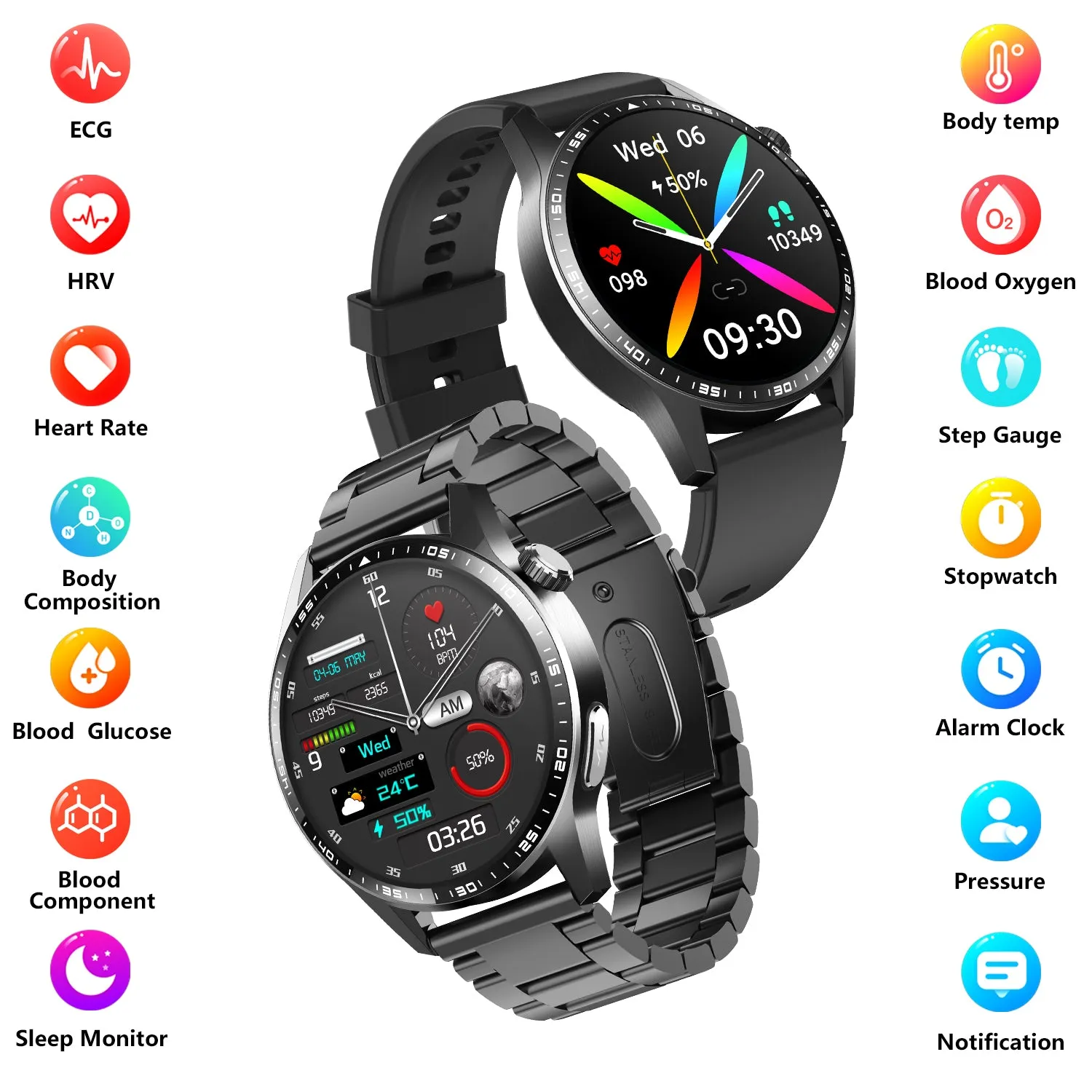 Healthy Blood Oxygen Smart Watch Men ECG PPG Precise Body Temperature Heart Rate Monitor Smartwatch HRV Blood Pressure Watches