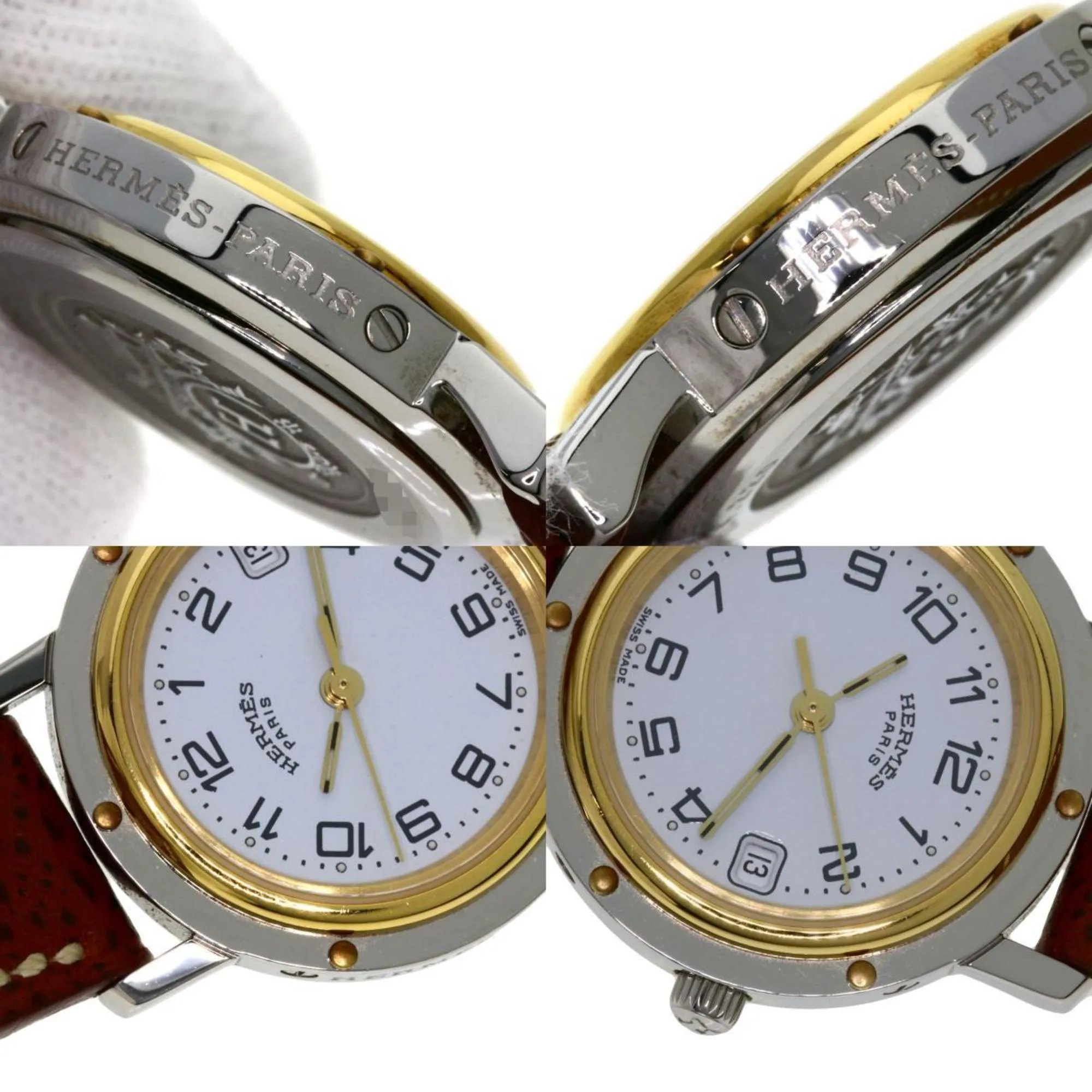 Hermes CL4.220 Clipper Watch Stainless Steel Leather Women's HERMES
