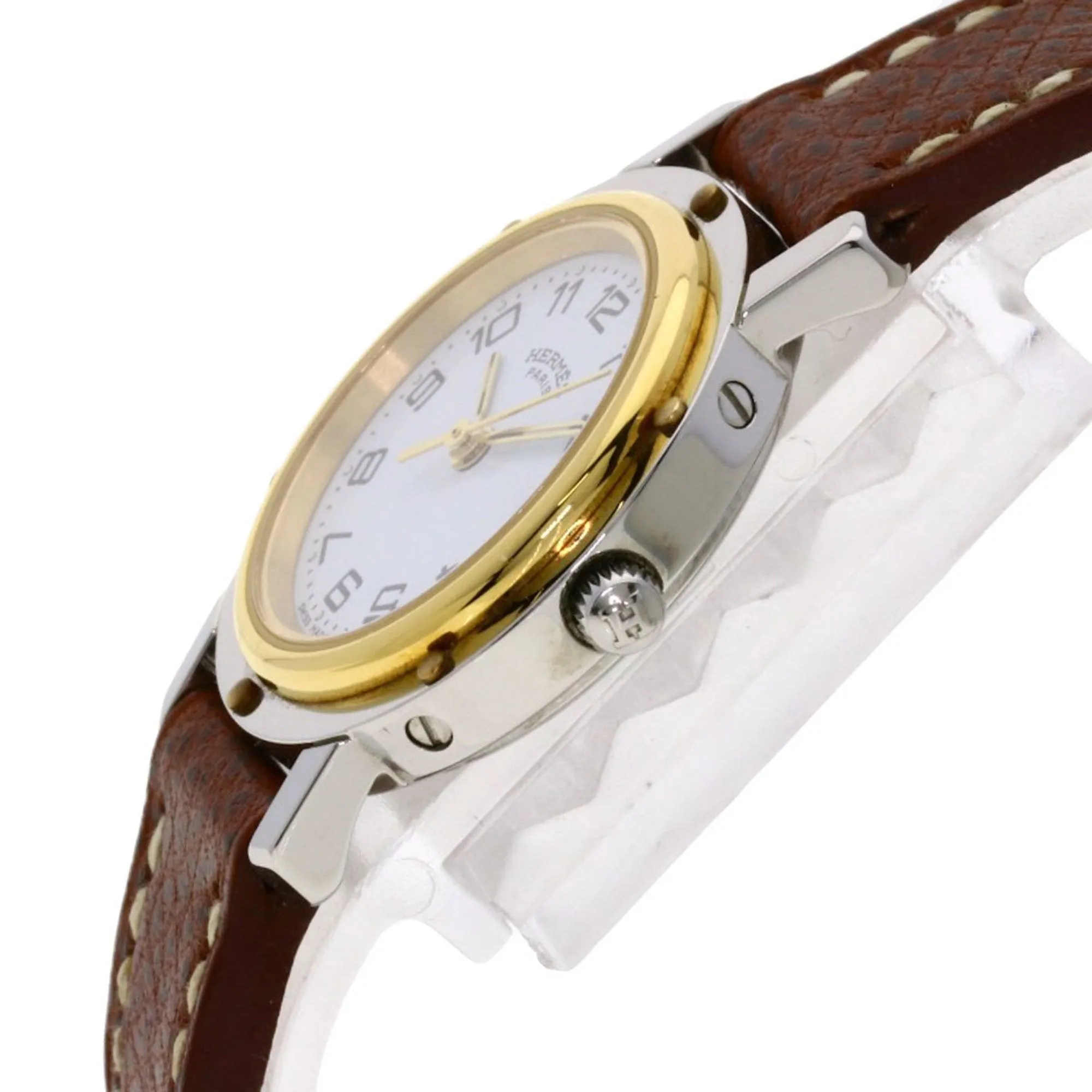 Hermes CL4.220 Clipper Watch Stainless Steel Leather Women's HERMES