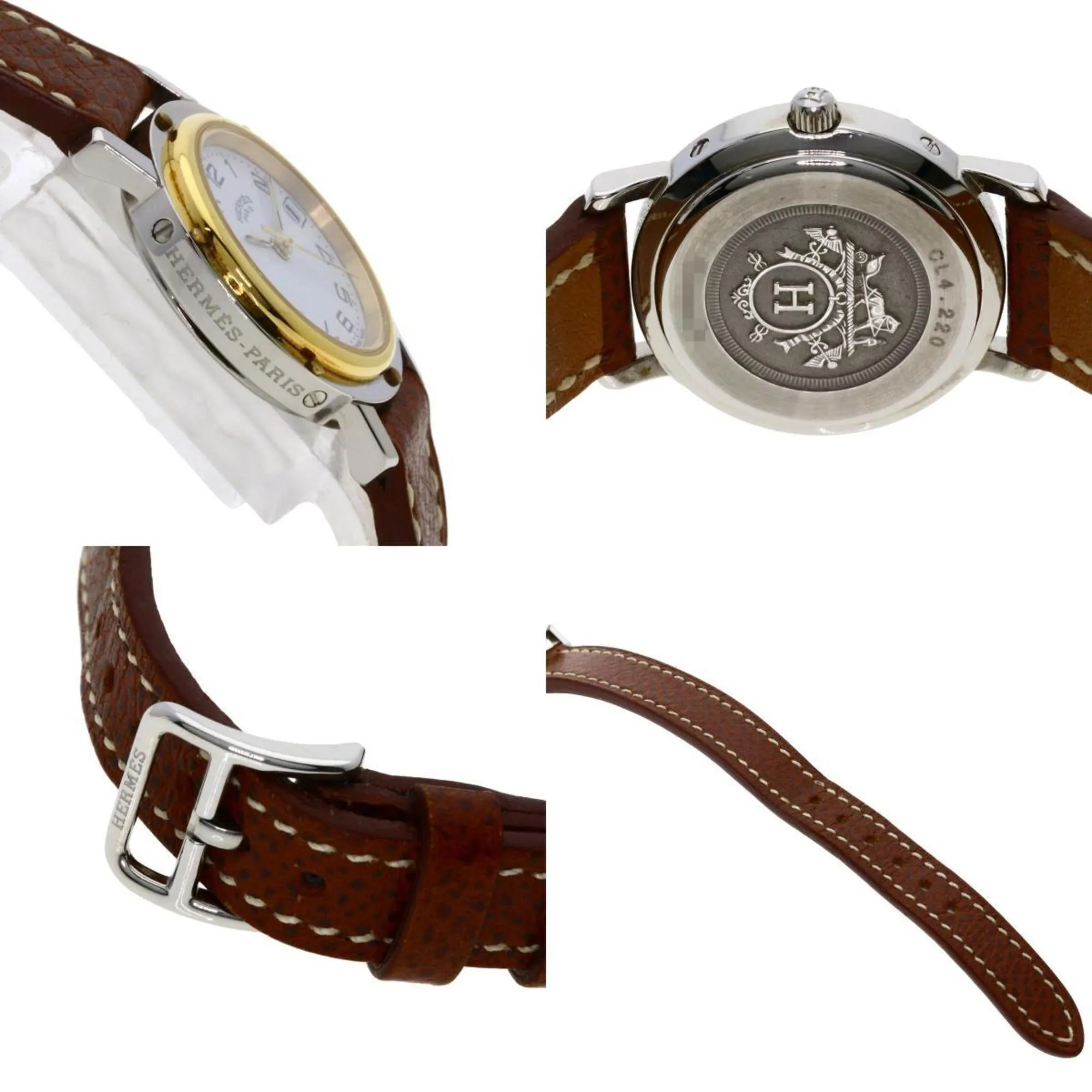 Hermes CL4.220 Clipper Watch Stainless Steel Leather Women's HERMES
