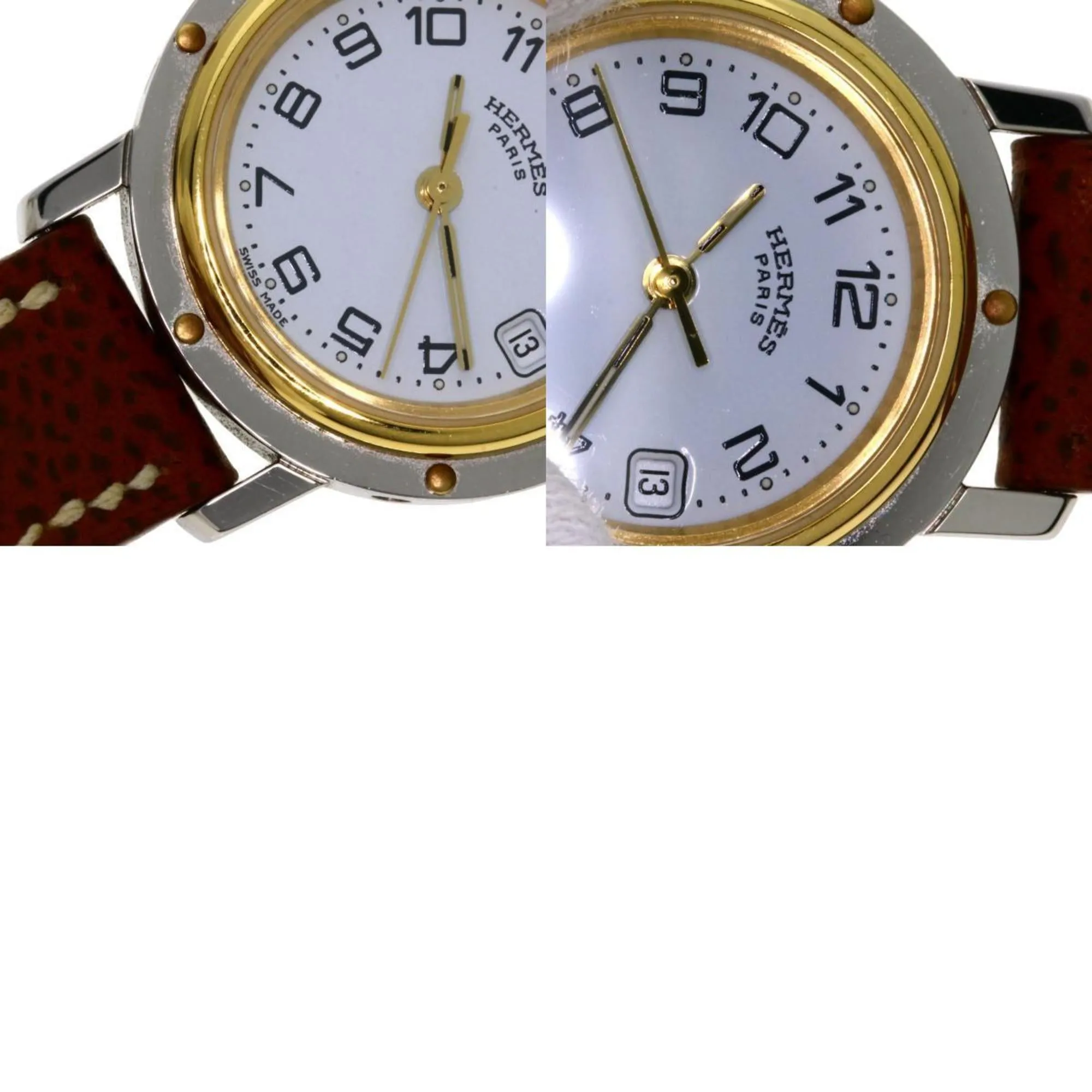 Hermes CL4.220 Clipper Watch Stainless Steel Leather Women's HERMES