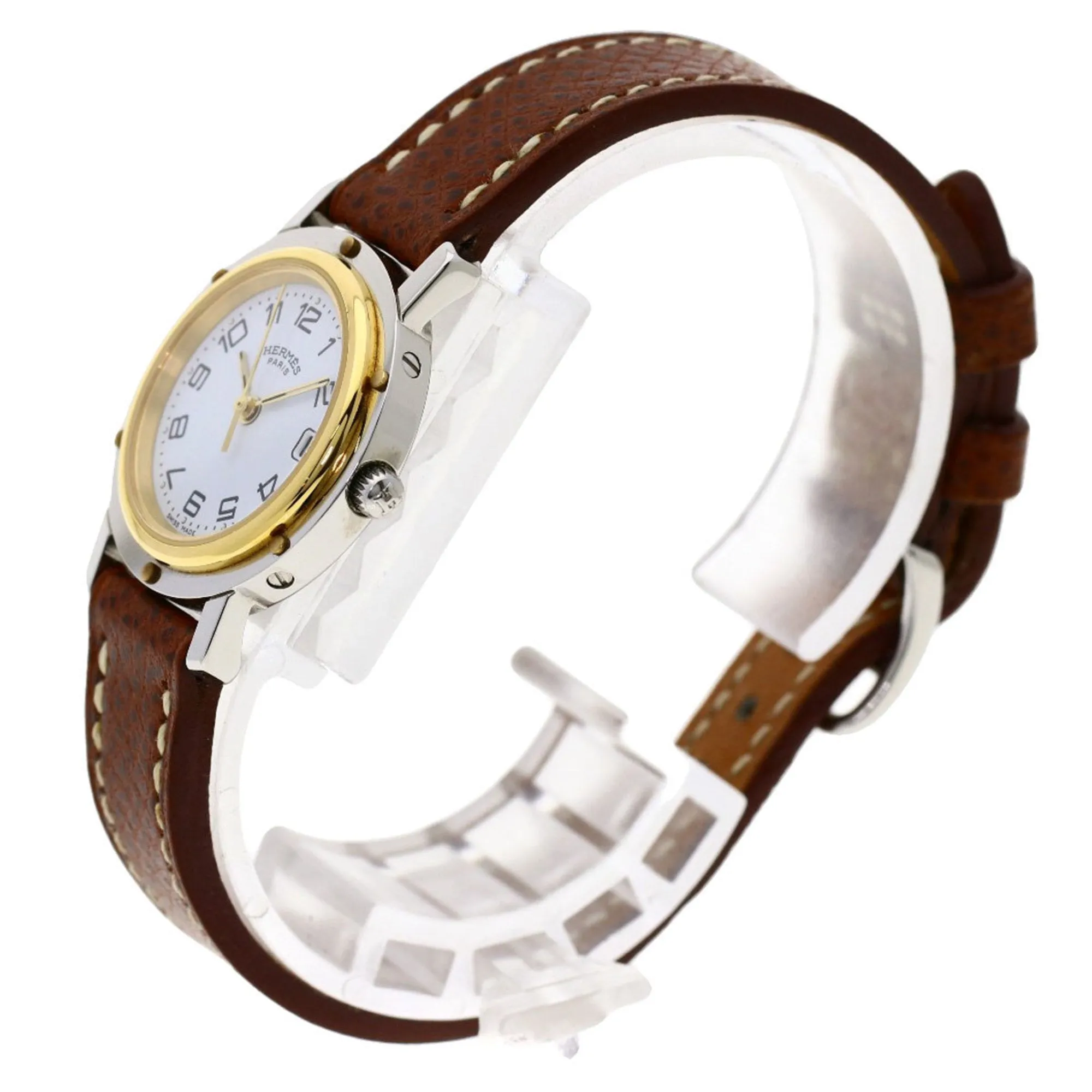 Hermes CL4.220 Clipper Watch Stainless Steel Leather Women's HERMES