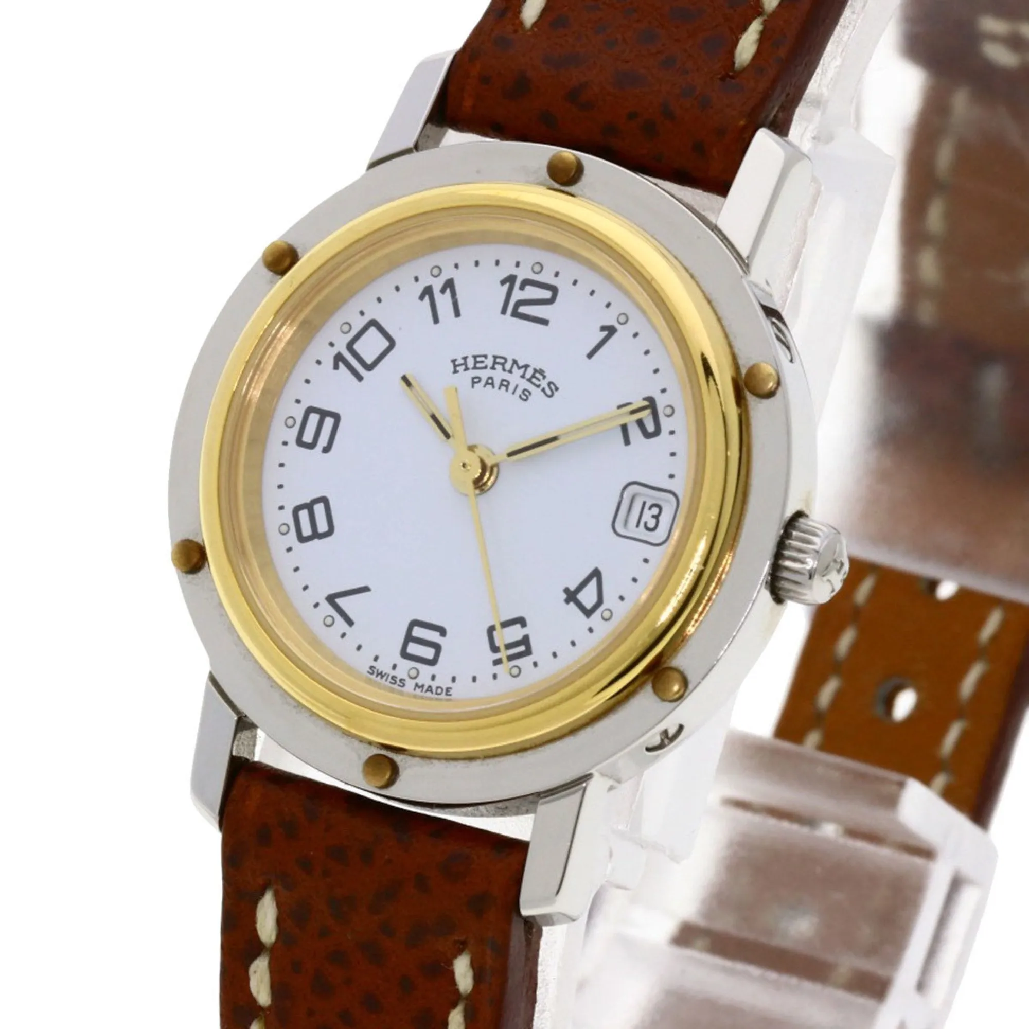 Hermes CL4.220 Clipper Watch Stainless Steel Leather Women's HERMES