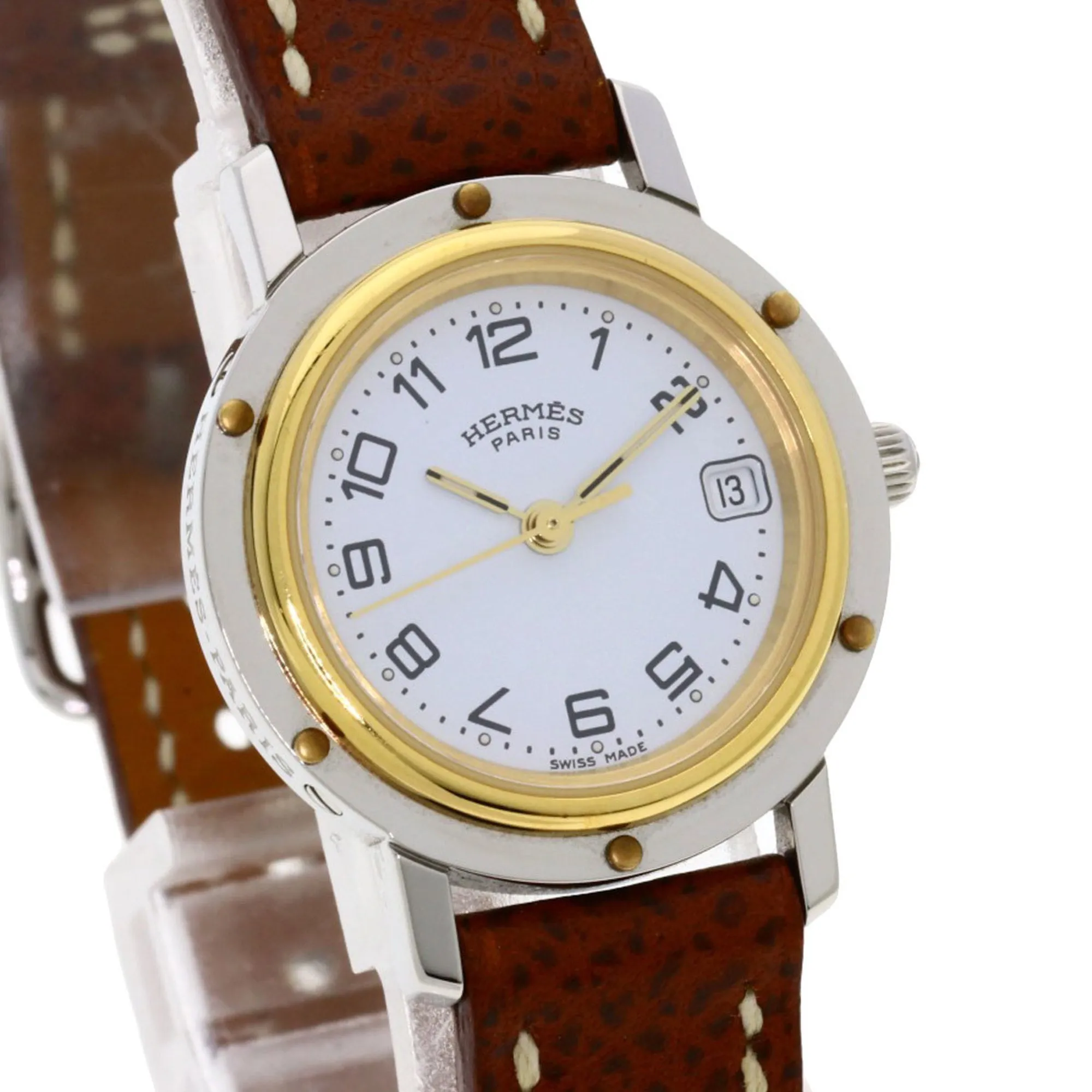 Hermes CL4.220 Clipper Watch Stainless Steel Leather Women's HERMES