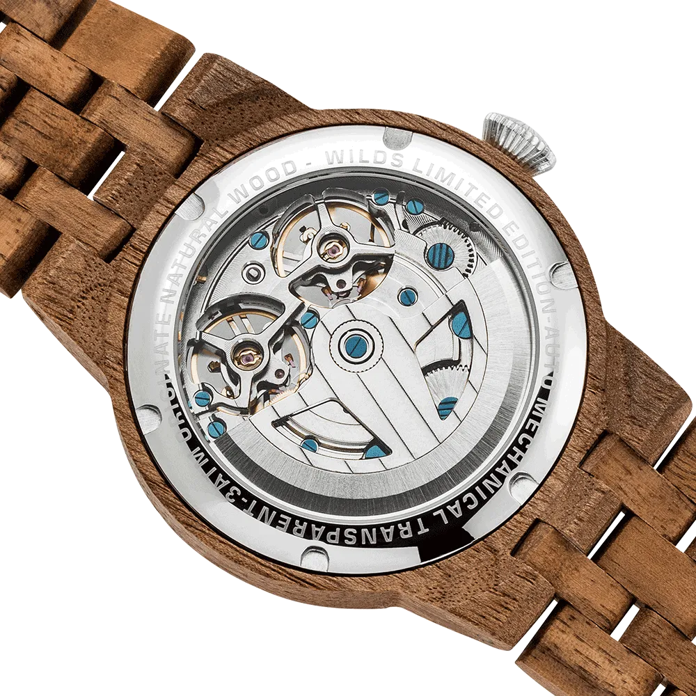 High End Men's Dual Wheel Automatic Walnut Wood Watch
