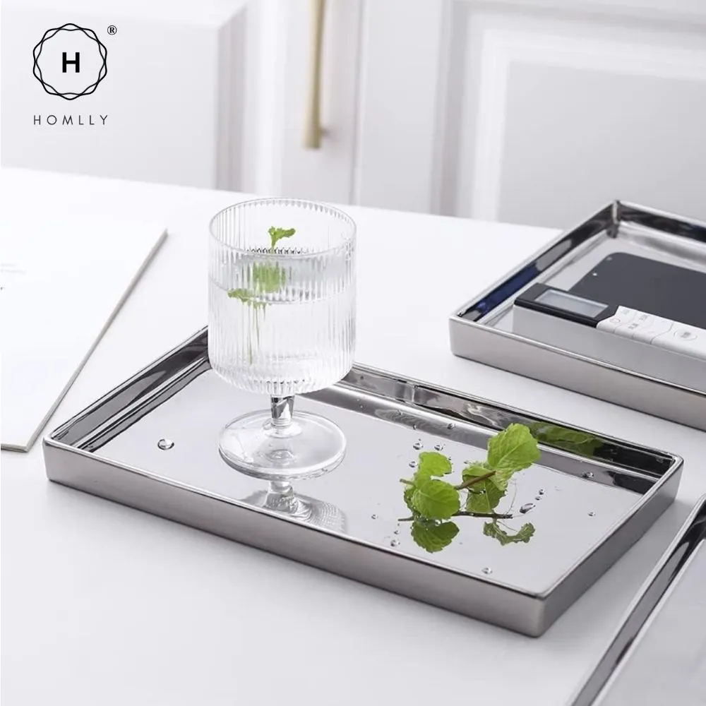 Homlly Silver Ceramic Jewelry Toothbrush Vanity Tray Holder
