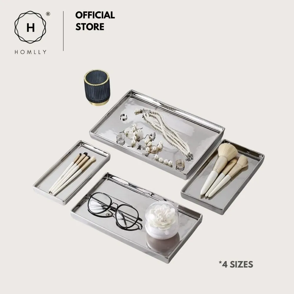 Homlly Silver Ceramic Jewelry Toothbrush Vanity Tray Holder