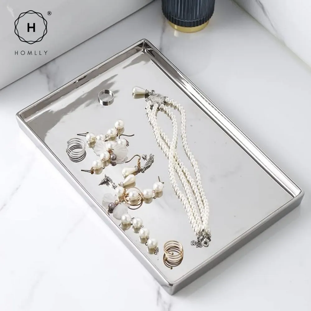 Homlly Silver Ceramic Jewelry Toothbrush Vanity Tray Holder