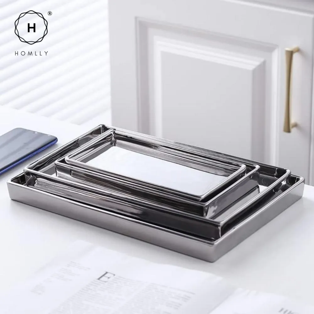 Homlly Silver Ceramic Jewelry Toothbrush Vanity Tray Holder