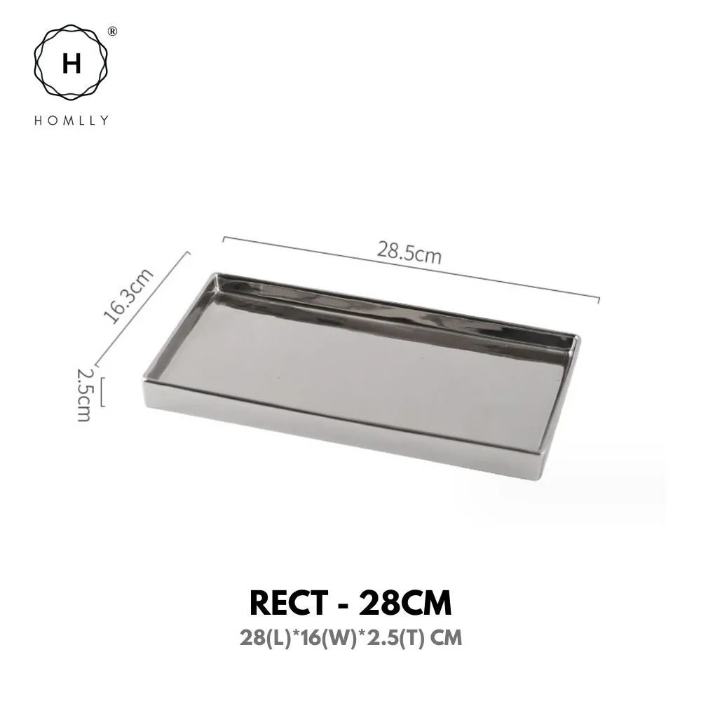 Homlly Silver Ceramic Jewelry Toothbrush Vanity Tray Holder