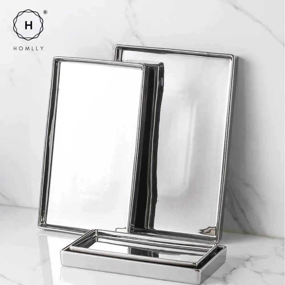 Homlly Silver Ceramic Jewelry Toothbrush Vanity Tray Holder