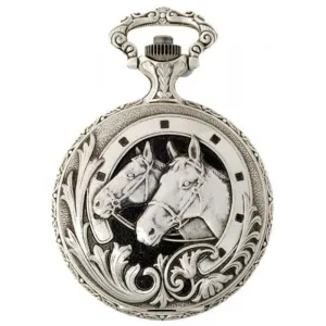 Horses 48mm  Antique Pewter Swiss Quartz Pocket Watches