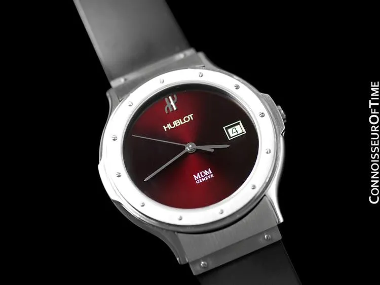 Hublot MDM Full Size Mens Red Wine Dial Watch with Date - Stainless Steel