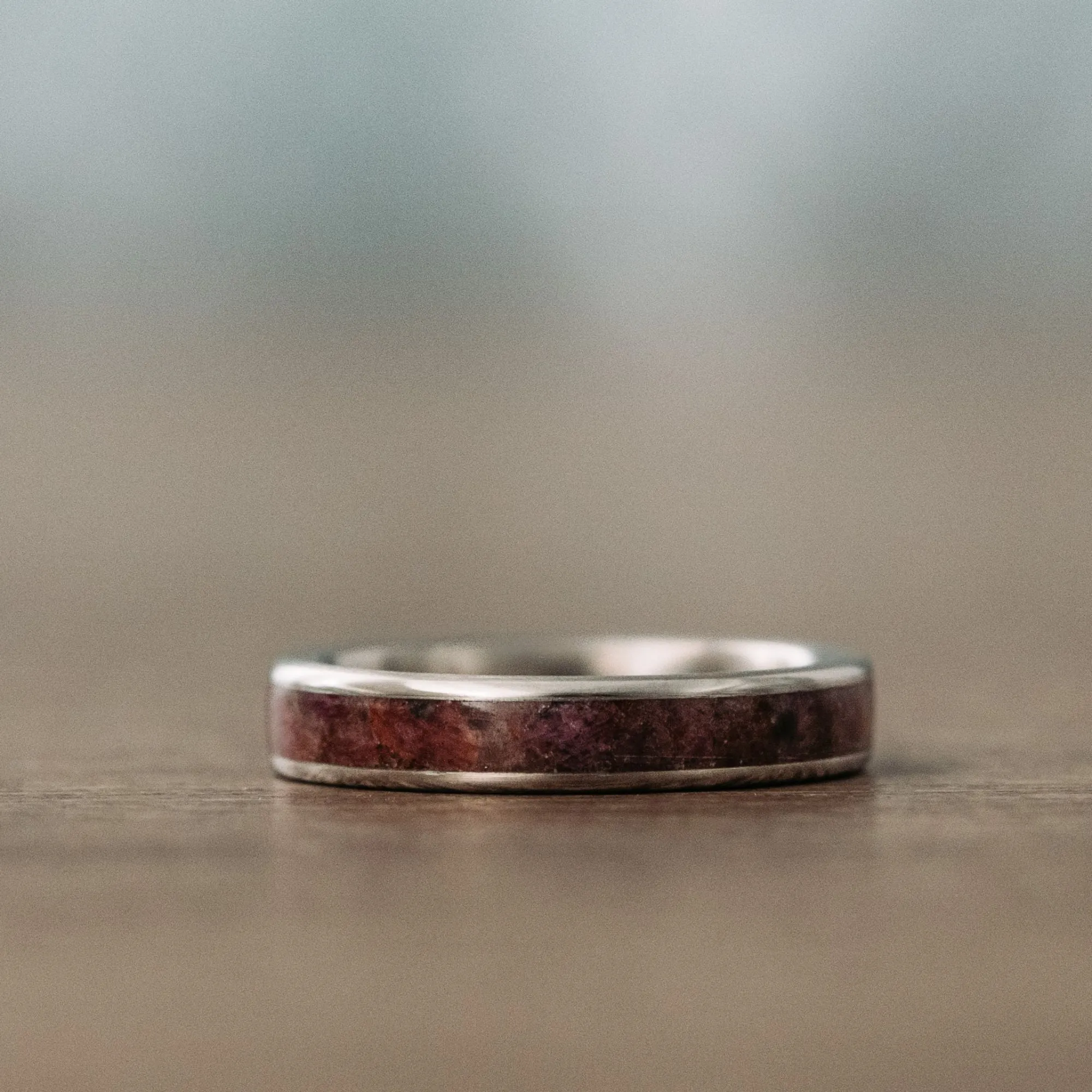 (In-Stock) Titanium Wedding Band with Ruby Stone Inlay - Size 7 | 4mm Wide