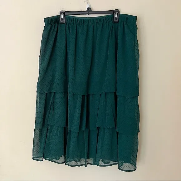 J. Crew Factory Plus Size NWTs Women’s  Green Tiered Polkadot Midi Skirt Size 2X