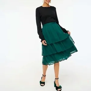 J. Crew Factory Plus Size NWTs Women’s  Green Tiered Polkadot Midi Skirt Size 2X