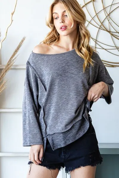 Jackie Boat Neck Exposed Seam Slit Top - Online Exclusive