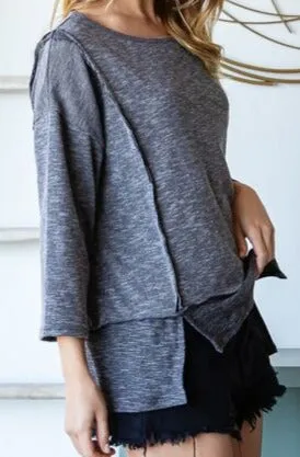 Jackie Boat Neck Exposed Seam Slit Top - Online Exclusive