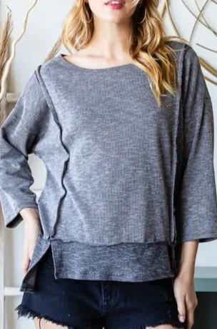 Jackie Boat Neck Exposed Seam Slit Top - Online Exclusive