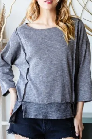 Jackie Boat Neck Exposed Seam Slit Top - Online Exclusive
