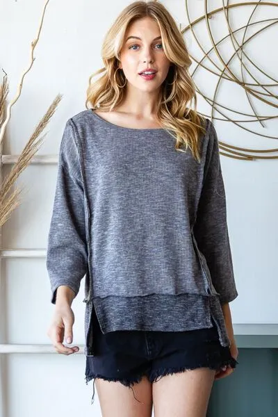 Jackie Boat Neck Exposed Seam Slit Top - Online Exclusive