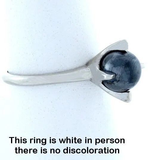 LADIES 10K WHITE GOLD 6mm ROUND HEMATITE SOLITAIRE RING